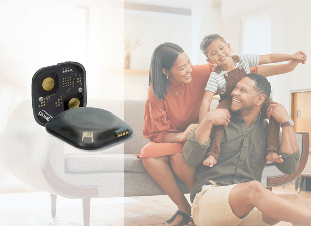 happy family with wearable medtech device